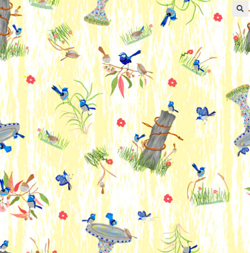 Fairy Wrens in garden Fabric